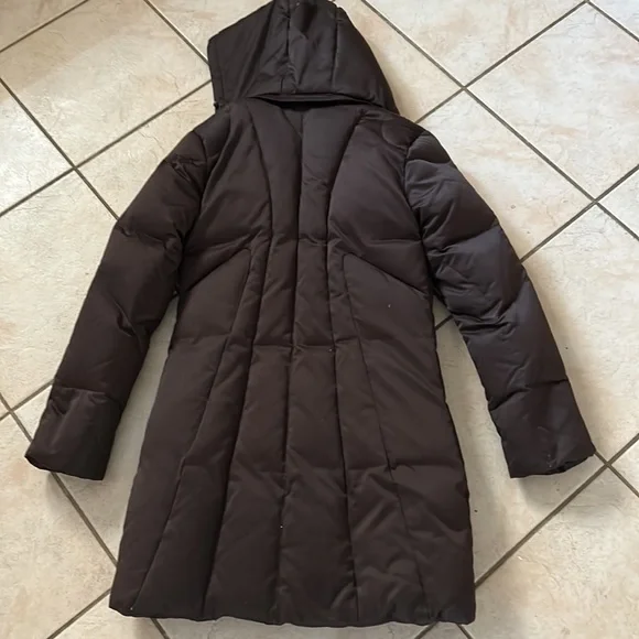 Calvin Klein Brown Long Puffer Down Hooded Coat - Size XS- Excellent Condition - Picture 9 of 16